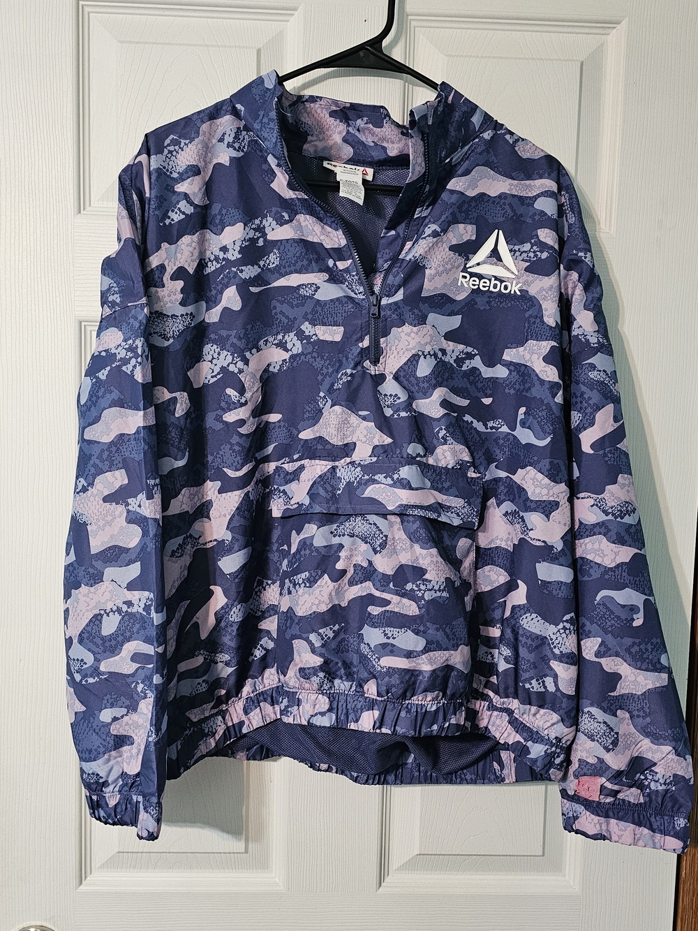 Reebok Womens Navy & Light Pink Camo Pullover Rain Jacket
